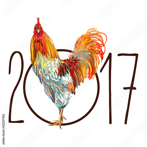 Rooster Chinese year symbol. Cock bird, Chinese year symbol sketch vector illustration. Happy new year. 2017