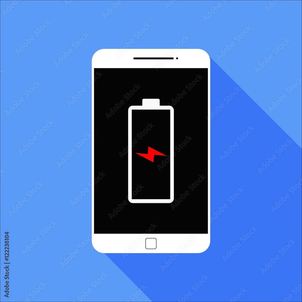 Flat Empty Battery Smart Phone Icon with Long Shadow Flat Empty Battery Smart Phone Icon with Long Shadow