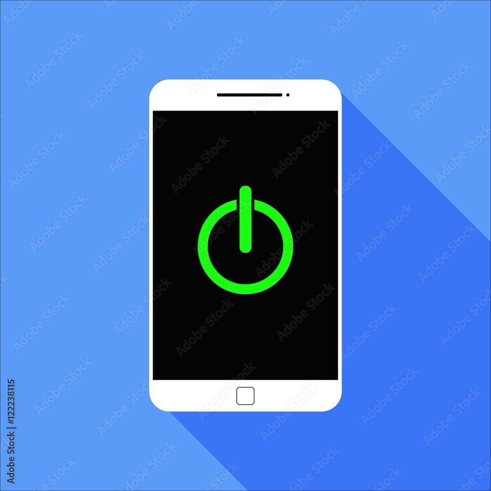 Flat Power On Smart Phone Icon with Long Shadow