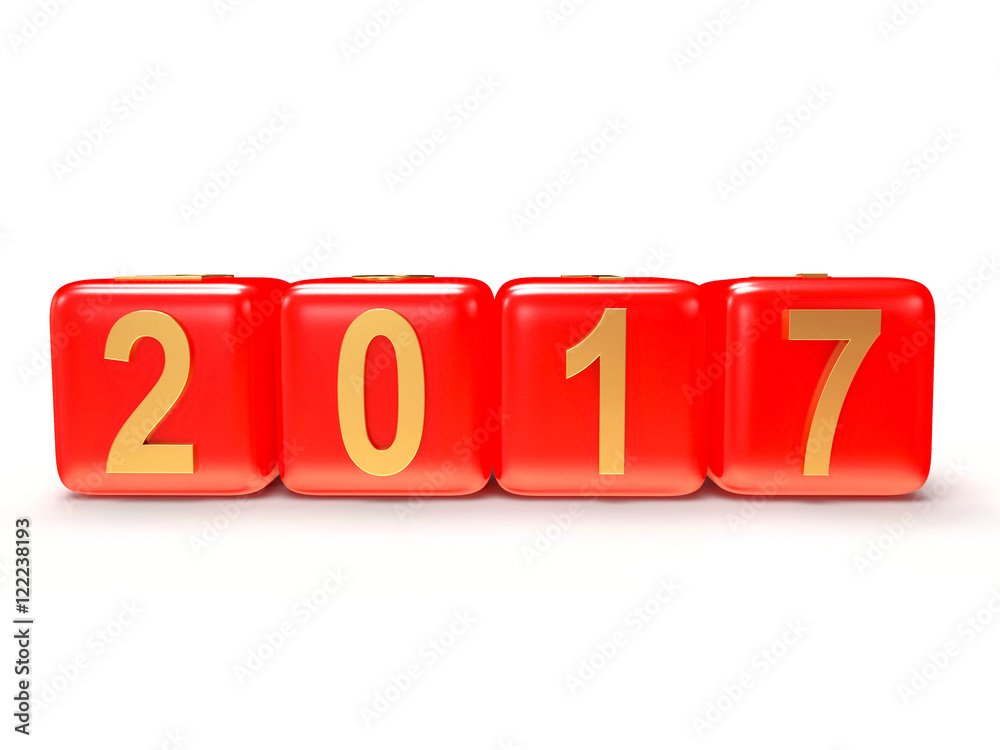 2017 New Year concept. Red cubes 2017 isolated on white background. 3D illustration 2017 New Year concept. Red cubes 2017 isolated on white background. 3D illustration
