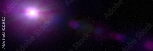 beautiful purple sun shines in a dark starry sky (banner format 3x1)