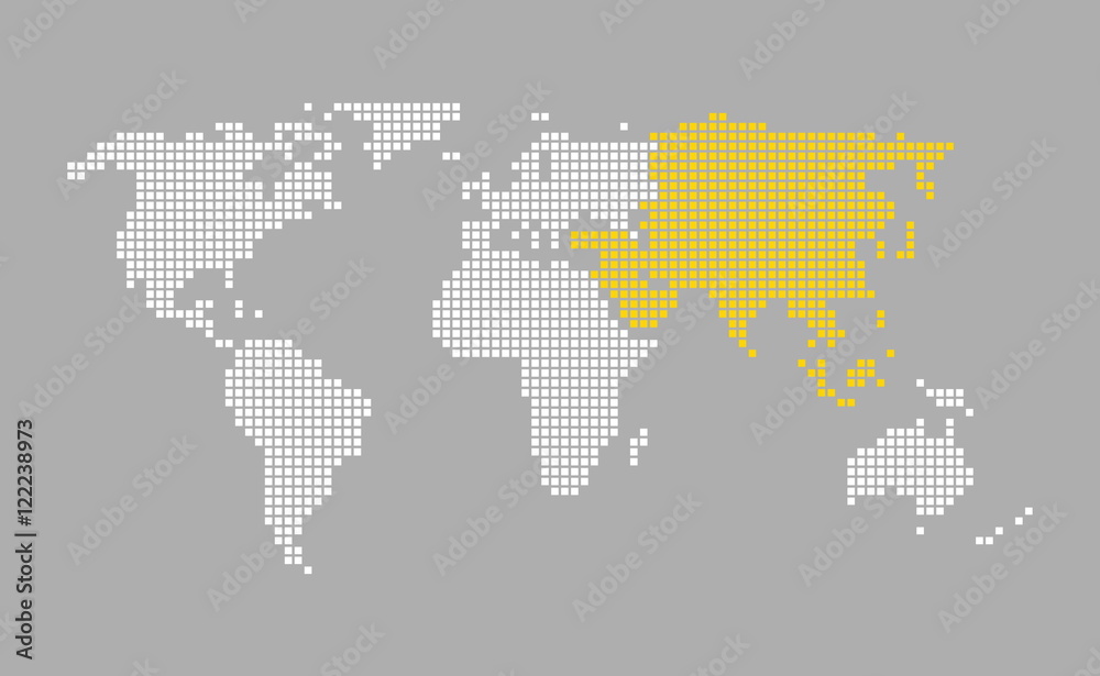 Moderne Pixel Weltkarte grau orange: Asien