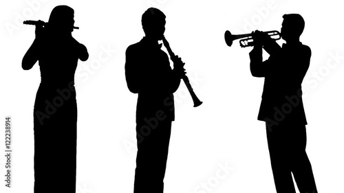 Silhouettes of musicians on a white background