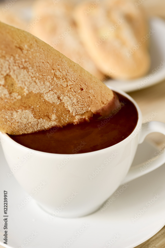 xocolata i melindros, hot chocolate with typical pastries of Cat xocolata i melindros, hot chocolate with typical pastries of Cat