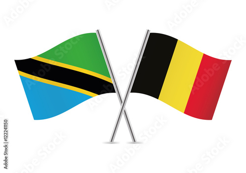 Tanzania and Belgium flags. Vector illustration.