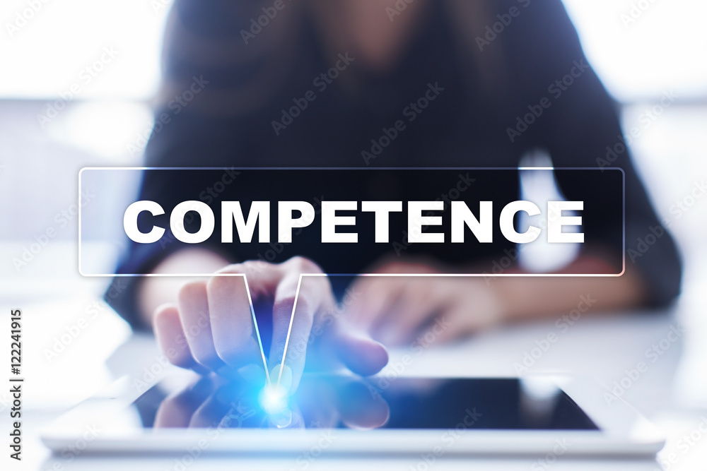 Naklejka premium Woman is using tablet pc, pressing on virtual screen and selecting 