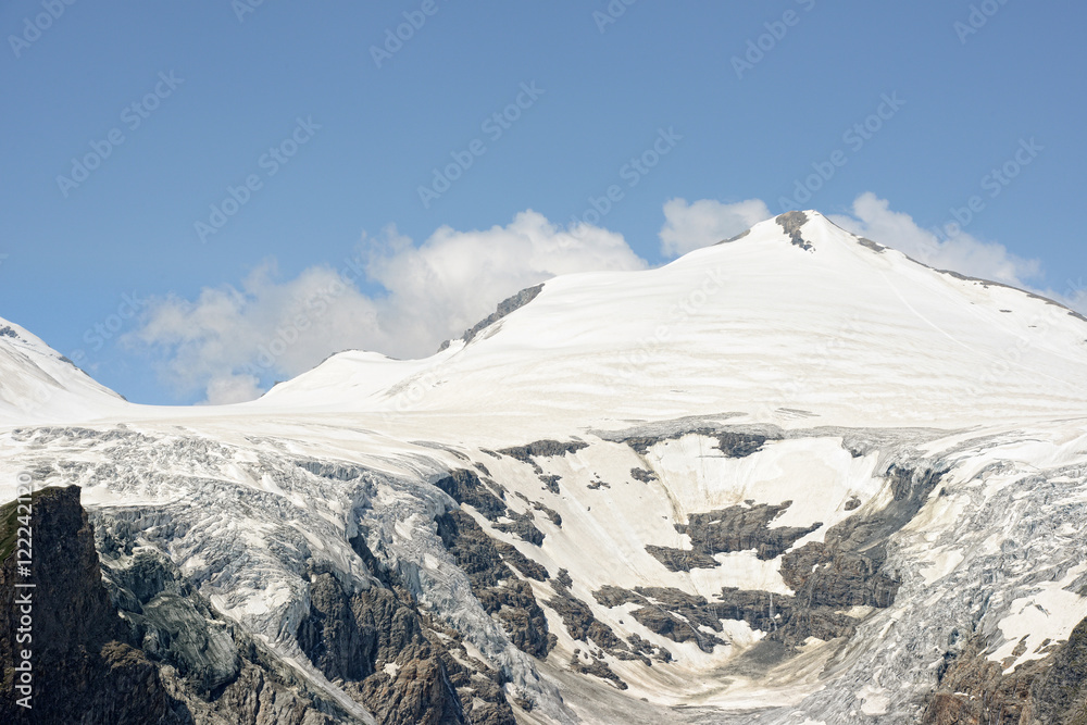 Pasterze Glacier at Grossglocker mountain area with snow in summ