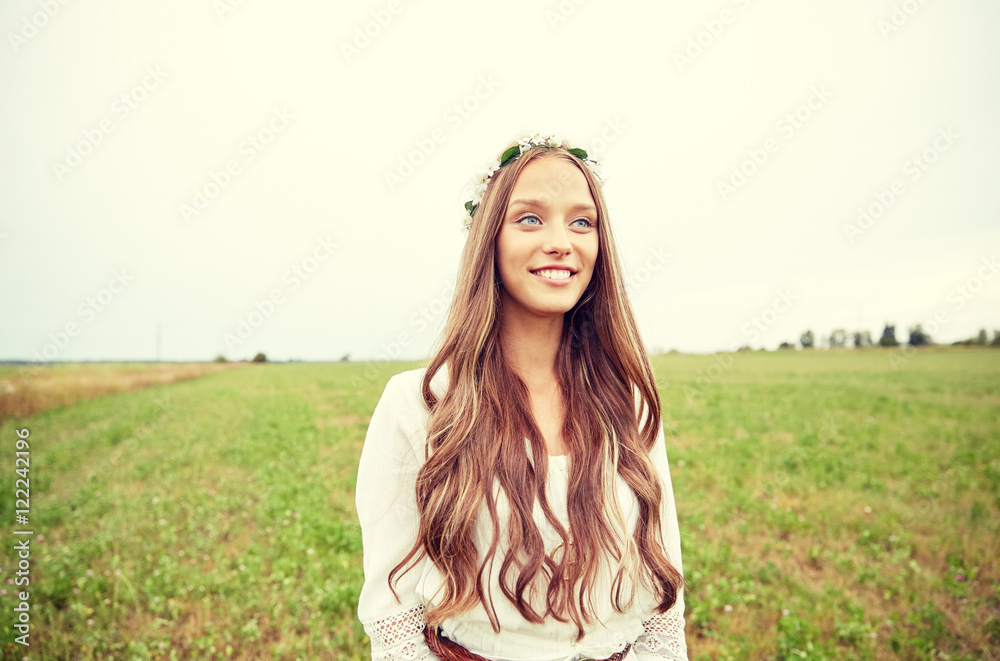 smiling young hippie woman on cereal field smiling young hippie woman on cereal field
