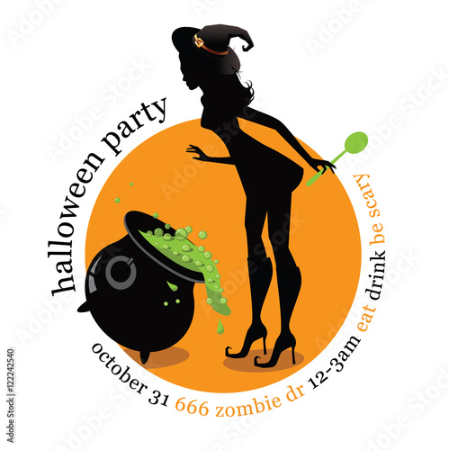Halloween witch party invitation template with copy space. illustration for advertising, marketing, web page,
