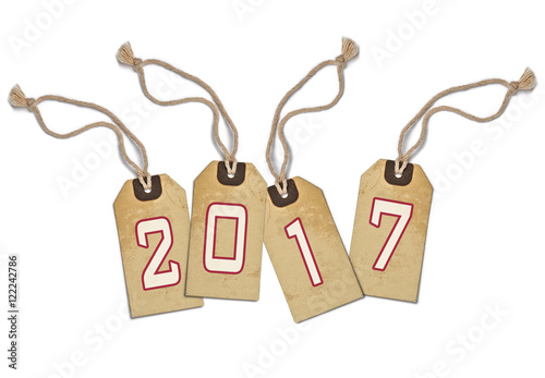 Textured tag with 2017 tied with brown string