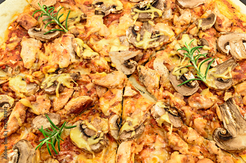 Homemade pizza with mushrooms