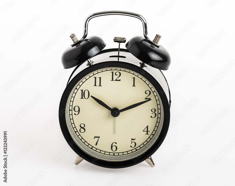 Black alarm clock isolated on white background Black alarm clock isolated on white background