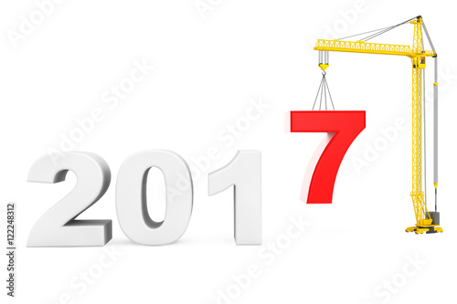 Build the Future Concept. Tower Crane with 2017 Year Sign. 3d Re