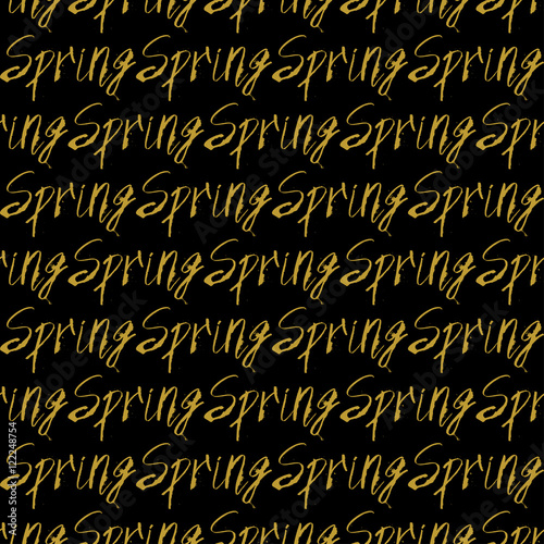 Golden hand lettering spring decor seamless pattern