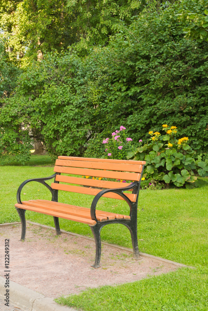 wooden bench in a city park