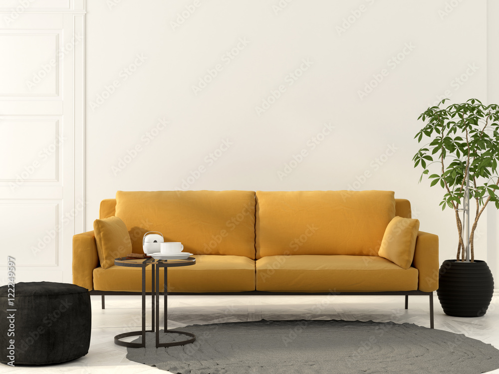 Living room with yellow sofa Living room with yellow sofa