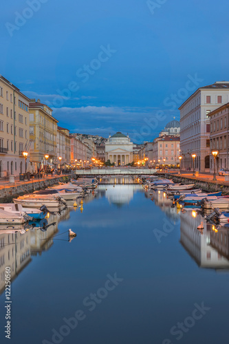 Looking down the Grand Canal in Trieste towards the church of San Antonio