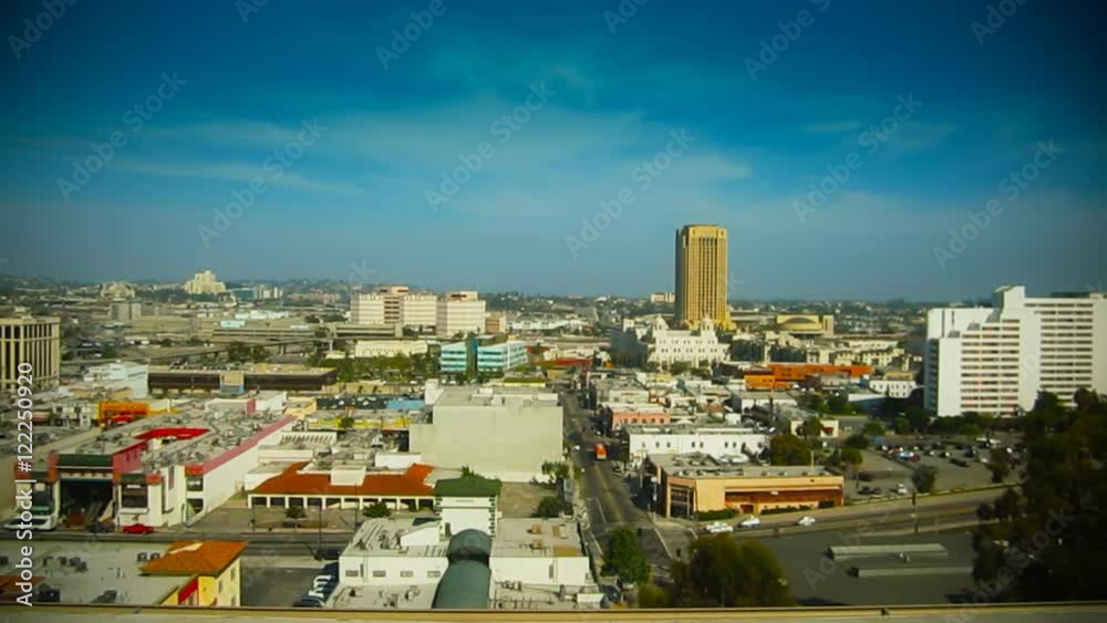 A rooftop wide angle view of downtown Los Angeles' Chinatown.
