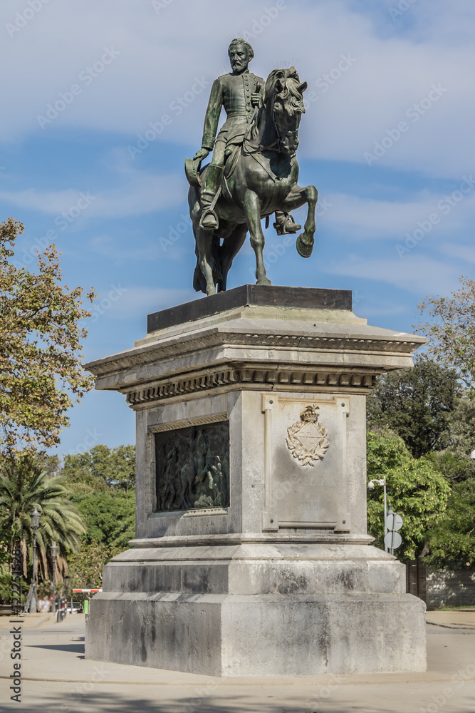 Statue of Joan Prim i Prats (1887) Parc Ciutadella. Barcelona.