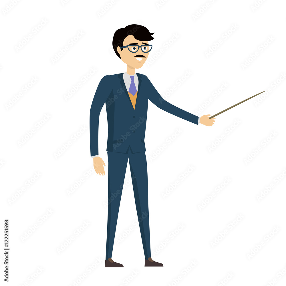 School Teacher with Pointer Vector in Flat Design. School Teacher with Pointer Vector in Flat Design.