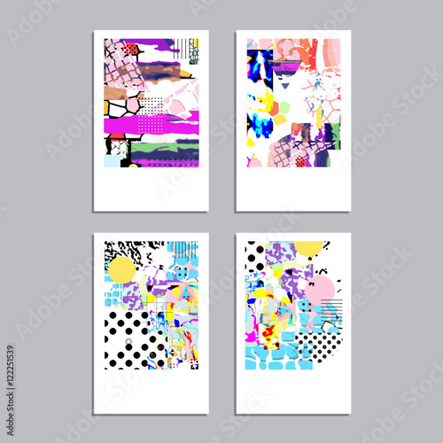 Artistic vector greeting cards design set. Colorful frame pattern texture, abstract template background for leaflet cover presentation, poster, invitation, placard, brochure, flyer, report, stationary