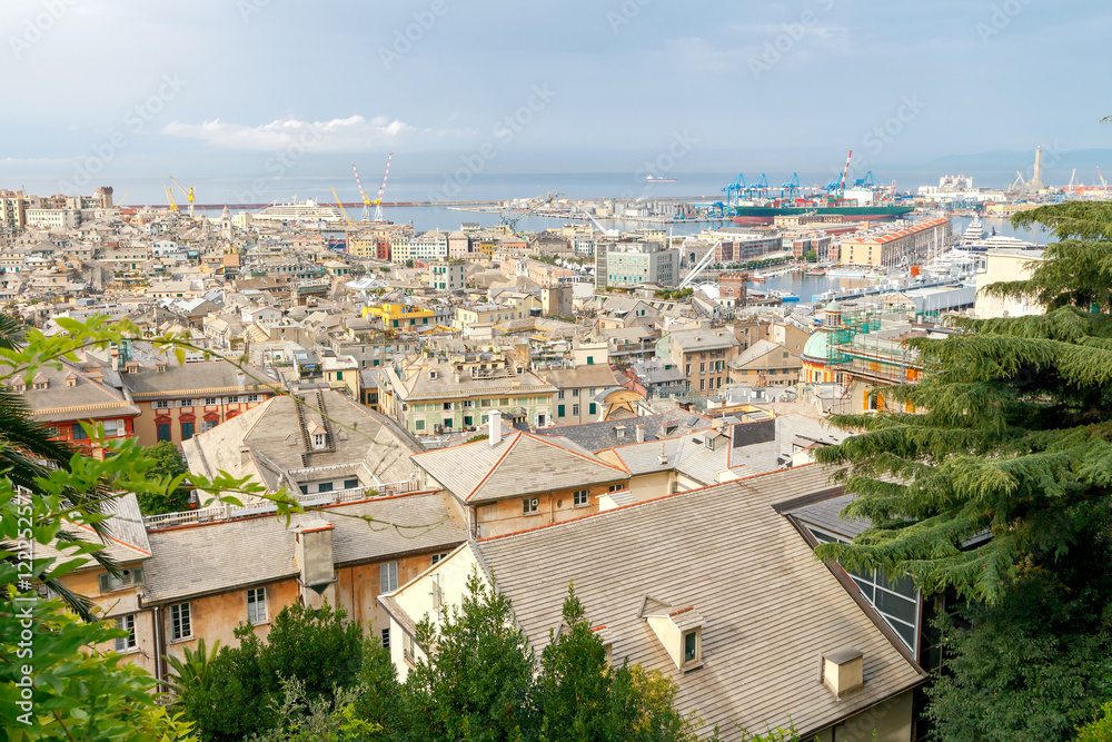 Aerial view of Genoa from the top  the hill.