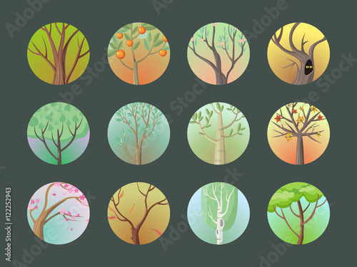 Vector Trees Set. Collection of Different Types
