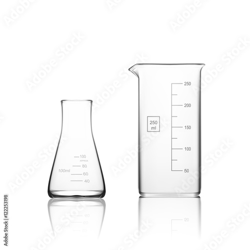 Two Chemical Laboratory Glassware Or Beaker. Glass Equipment Empty Clear Test Tube