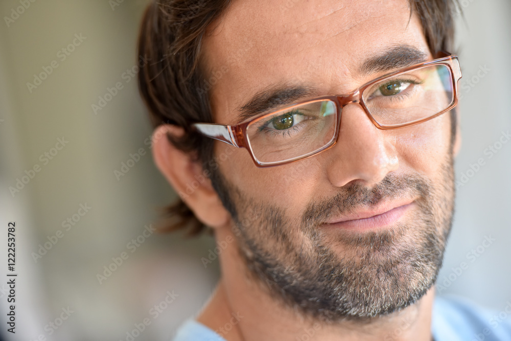 Portrait of 30-year-old man with eyeglasses on Portrait of 30-year-old man with eyeglasses on