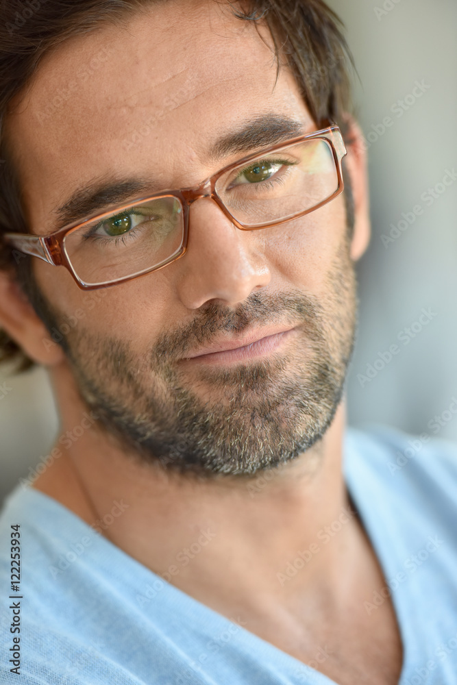 Portrait of 30-year-old man with eyeglasses on Portrait of 30-year-old man with eyeglasses on