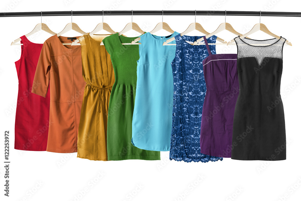 Dresses on clothes racks