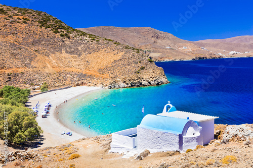 beautiful beaches of Greece - Astypalaia island , and little church Agios Konstantinos photo
