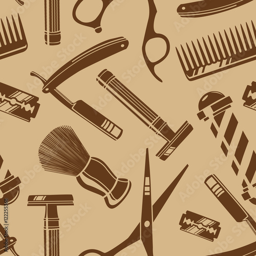 Seamless pattern background with vintage barber shop tools 