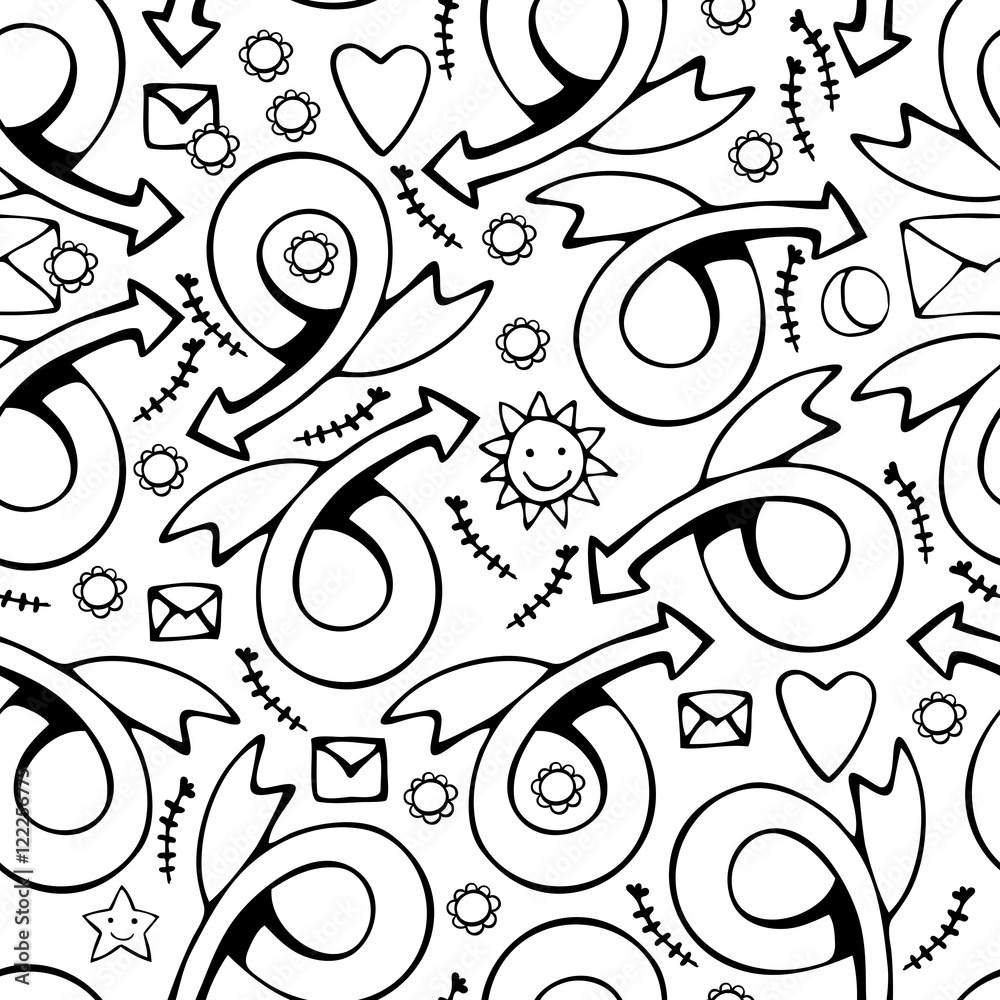 Obraz premium Set of hand drawn arrows. Monochrome vector seamless pattern.