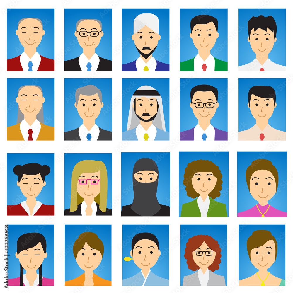 Close up Headshot in flat style with blue gradient background Close up Headshot in flat style with blue gradient background