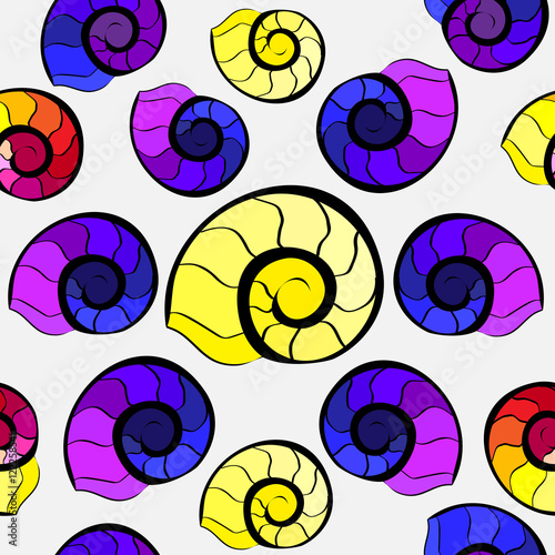 Snail shell. Colorful seamless pattern