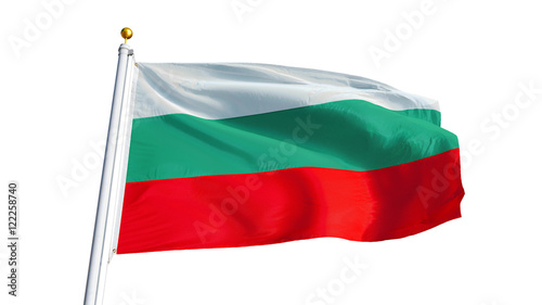 Bulgaria flag waving on white background, close up, isolated with clipping path mask alpha channel transparency