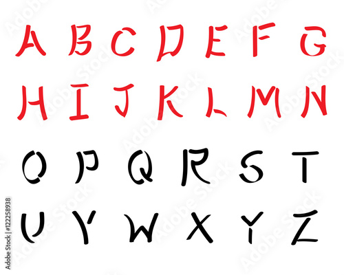 A to Z English font set in vintage asian style