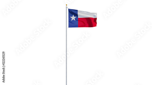 Texas flag waving on white background, long shot, isolated with clipping path mask alpha channel transparency