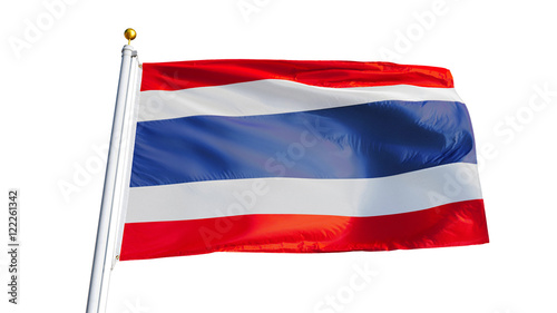 Thailand flag waving on white background, close up, isolated with clipping path mask alpha channel transparency