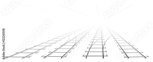 Black Outline of tracks, sleepers and turnouts at the station. The image a perspective.