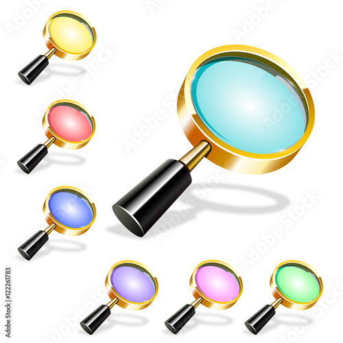 Set of colored Magnifyng Glass isolated on white background