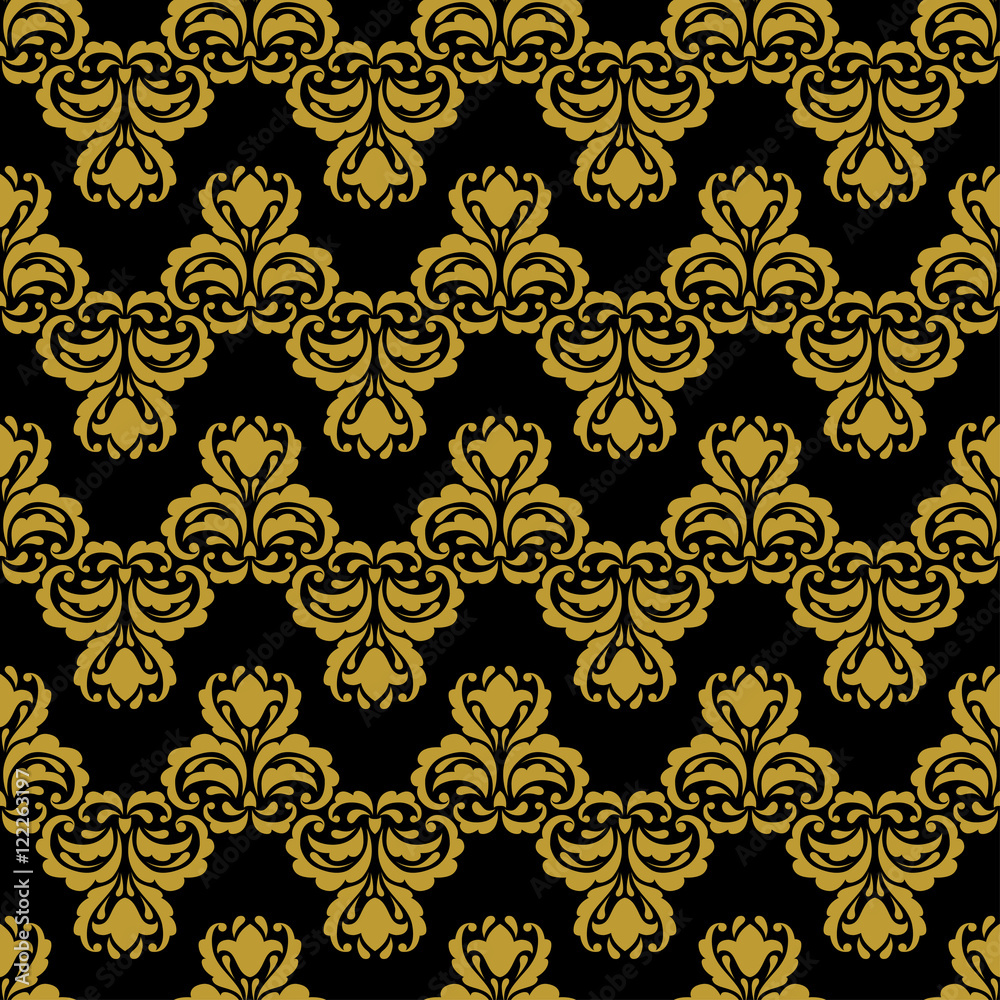 Fototapeta premium Golden vintage damask decor seamless pattern. Vector illustration for your design