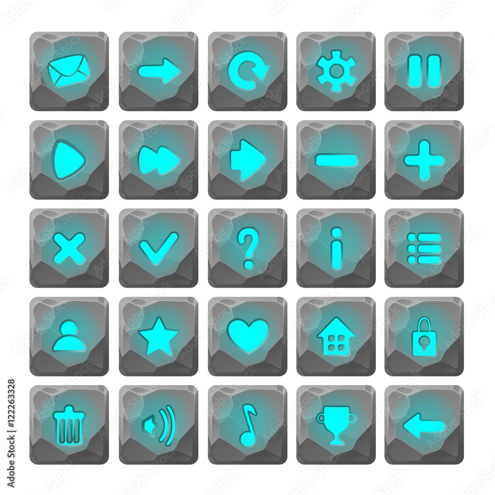 Set of Cartoon stone buttons with web icons Set of Cartoon stone buttons with web icons