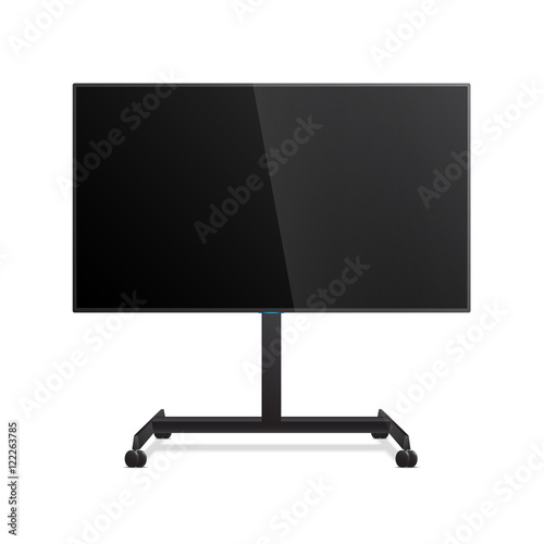 Flat Smart TV Mockup on the Floor Stand with wheels. Flat screen lcd, realistic Vector TV Screen, LED TV