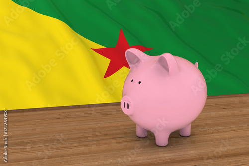 French Guiana Finance Concept - Piggybank in front of French Guianese Flag 3D Illustration photo