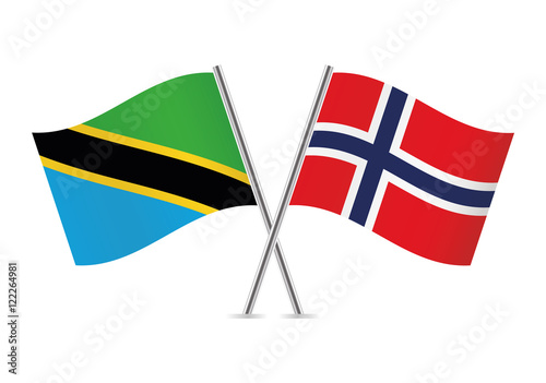Tanzania and Norwegian flags. Vector illustration.