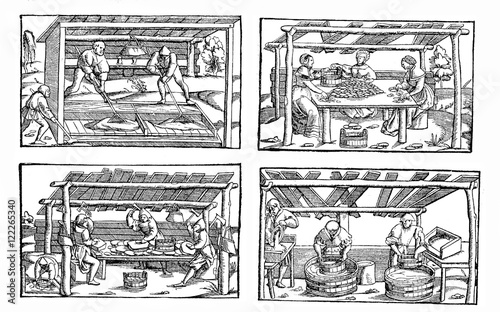 Fotografie Medieval economy, peasant at work: material production for construction