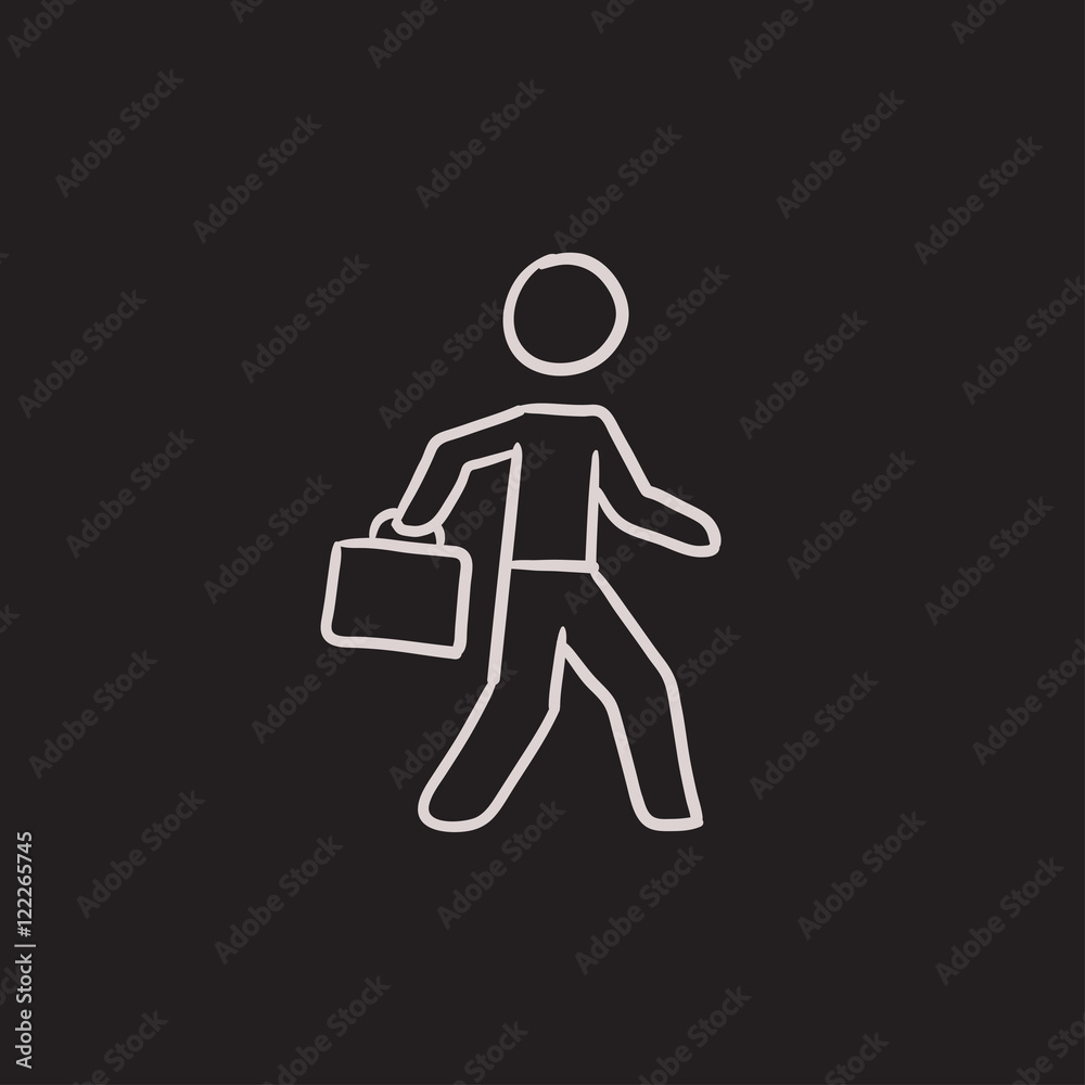 Fototapeta premium Businessman walking with briefcase sketch icon.