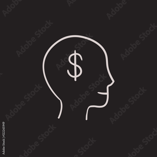 Head with dollar symbol sketch icon.